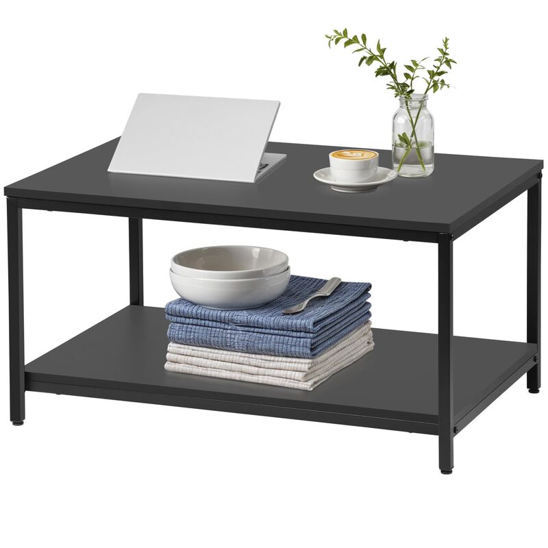 SUPER DEAL 2-Tier Industrial Coffee Table with Storage Shelf for Small Apartment Living Room, Rectangle Wood and Stable Metal TV