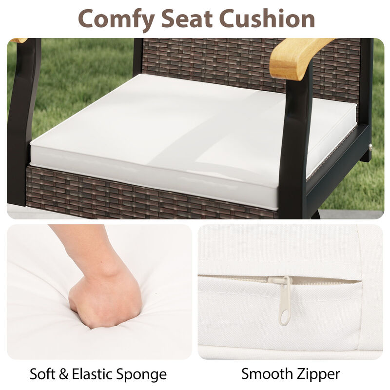 Outdoor 360&deg; Swivel Bar Stool Set of 2 with Cushioned Seats and Wood Armrests-Off White image number 4