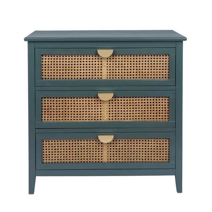 MONDAWE Natural Rattan 3 Drawer Cabinet ,American  Style Furniture Suitable for Bedroom, Living room, Study