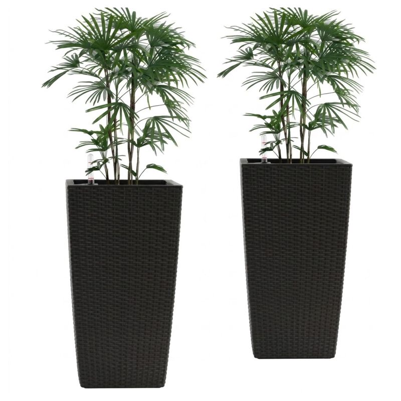 WOW PIONEER 2 Pack High Square Faux Rattan Planters with Automatic Watering System image number 0