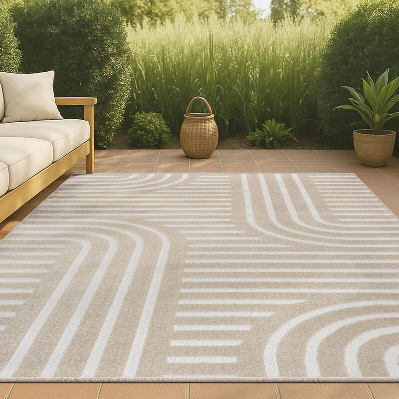 Anders MidCentury Modern Arch Stripe Two-Tone High-Low Indoor Area Rug