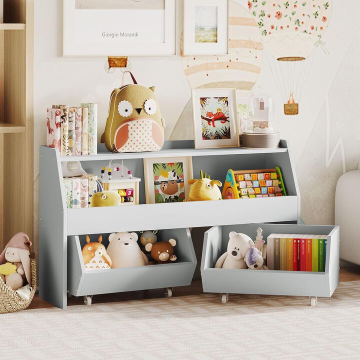 DIYSET Toy Storage Organizer for Kids, Toy Storage Cabinet with Drawers, Toy Shelf with Wheels, Toy Organizer Kids Bookshelf with Storage