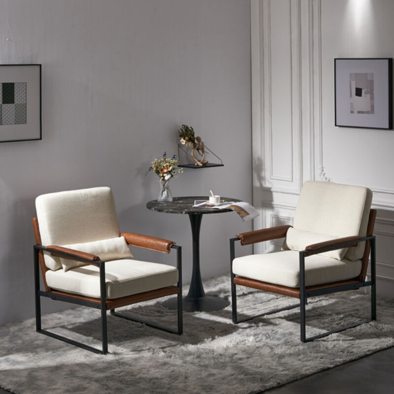 Single Iron Frame Accent Chair with Orange Bronzing Cloth Upholstery For Living Room