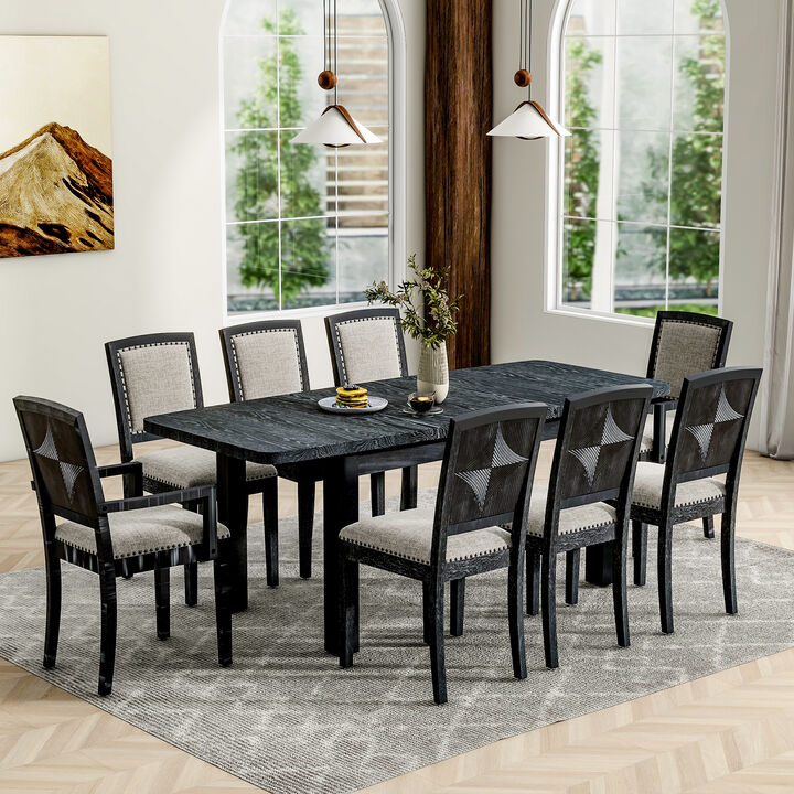 Merax 9 Pieces Rustic Extendable Table Chairs Dining Set