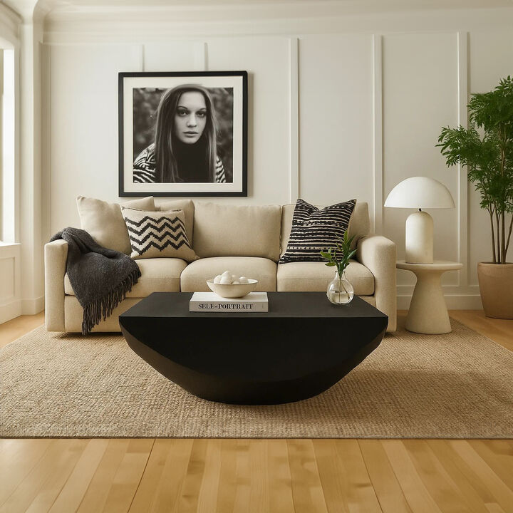 Joanie Coffee Table | 36" Square Top | Handcrafted Matte Black Mango Wood | Rounded Drum Base