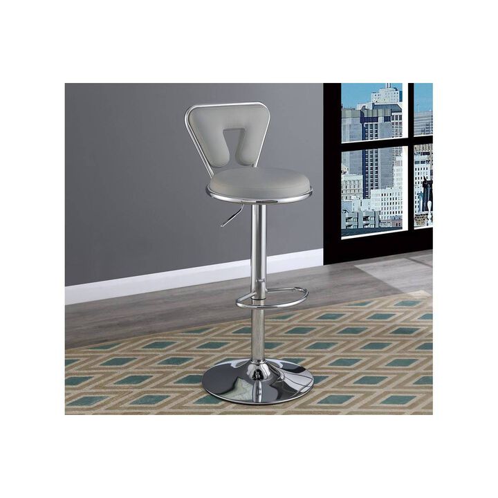 Adjustable Barstool Gas lift Chair Gray Faux Leather Chrome Base metal frame Modern Stylish Set of 2 Chairs