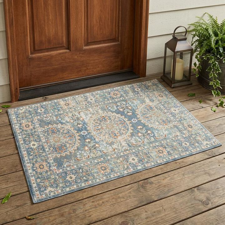 HomeRoots Medallion Stain Resistant Indoor Outdoor Area Rug