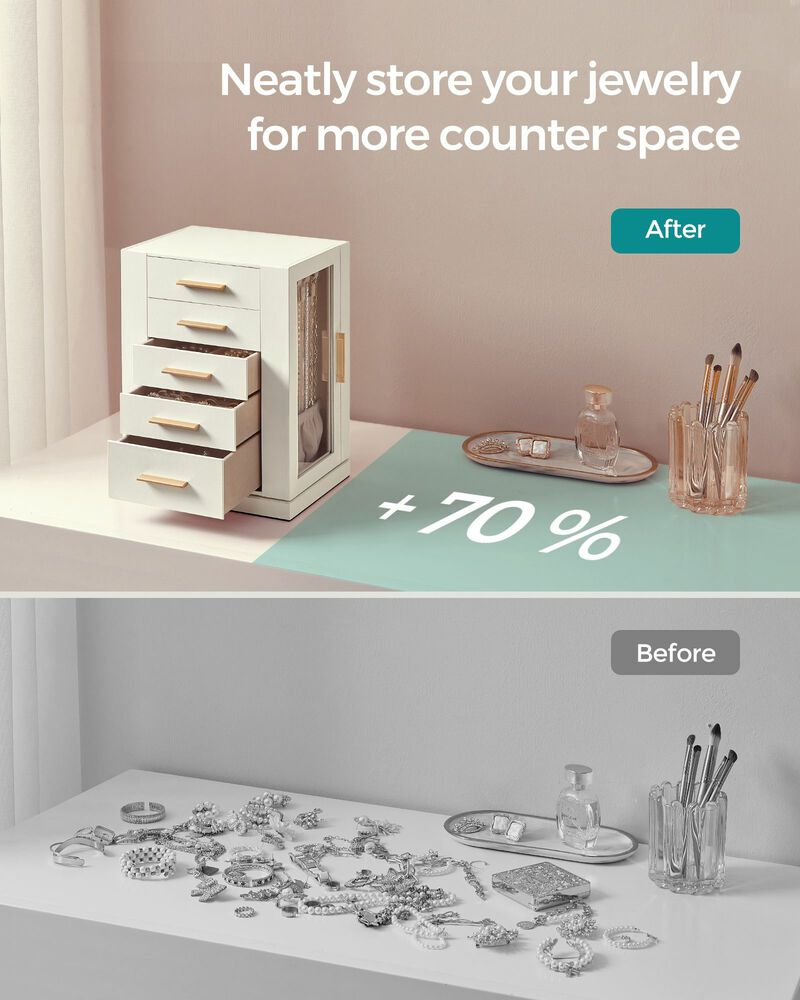 360&deg; Rotating Jewelry Box with Multi-Layer Storage and Elegant Design