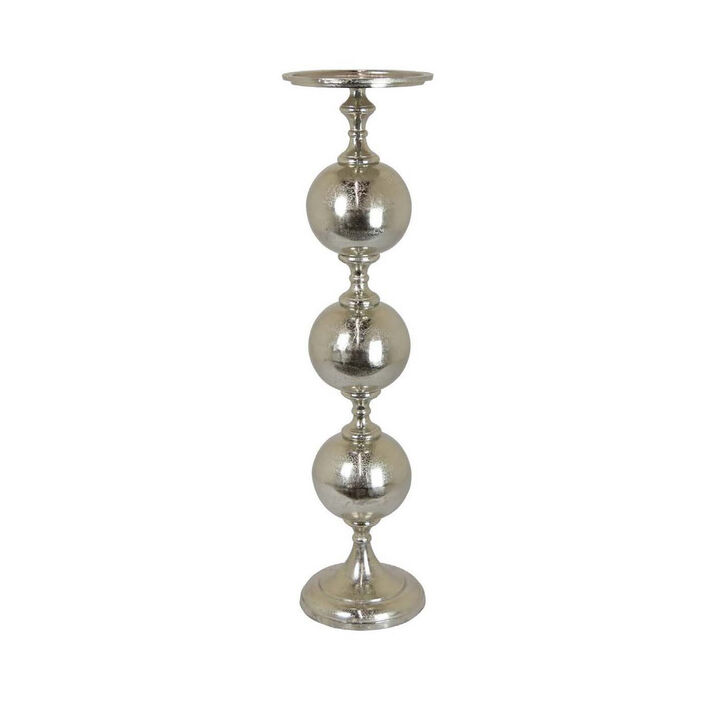 Robert 36 Inch Candle Holder Decoration Spheres, Silver Finished Metal - Benzara