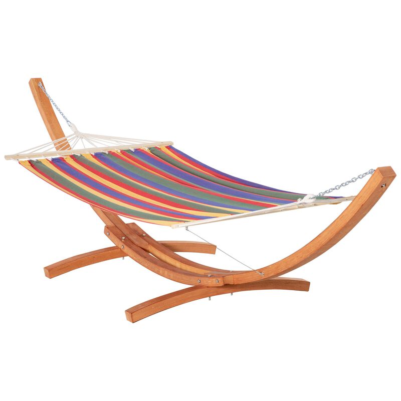 154'' x 47'' Outdoor Hammock, Arch Wooden Hammock with Stand, Single Bed w/ Straps and Hooks, Multi-color Stripe image number 1