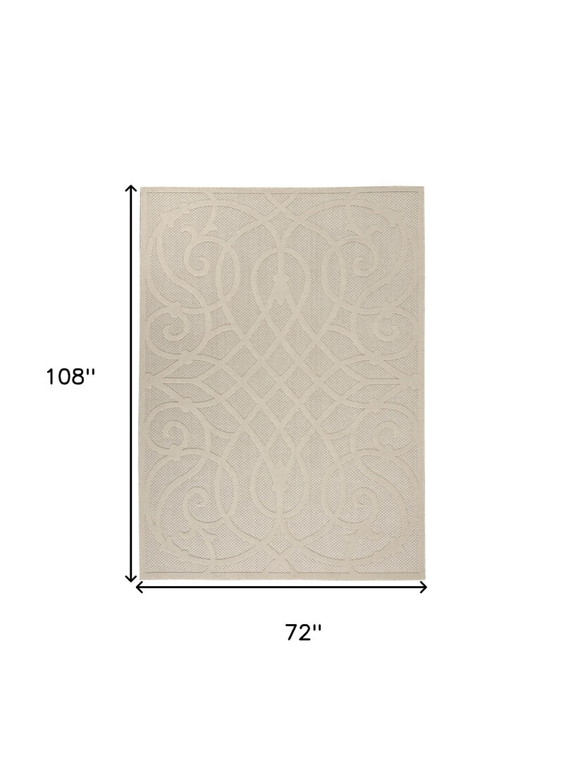 HomeRoots 6' X 9' Cream And Beige Trellis Indoor Outdoor Area Rug image number 5