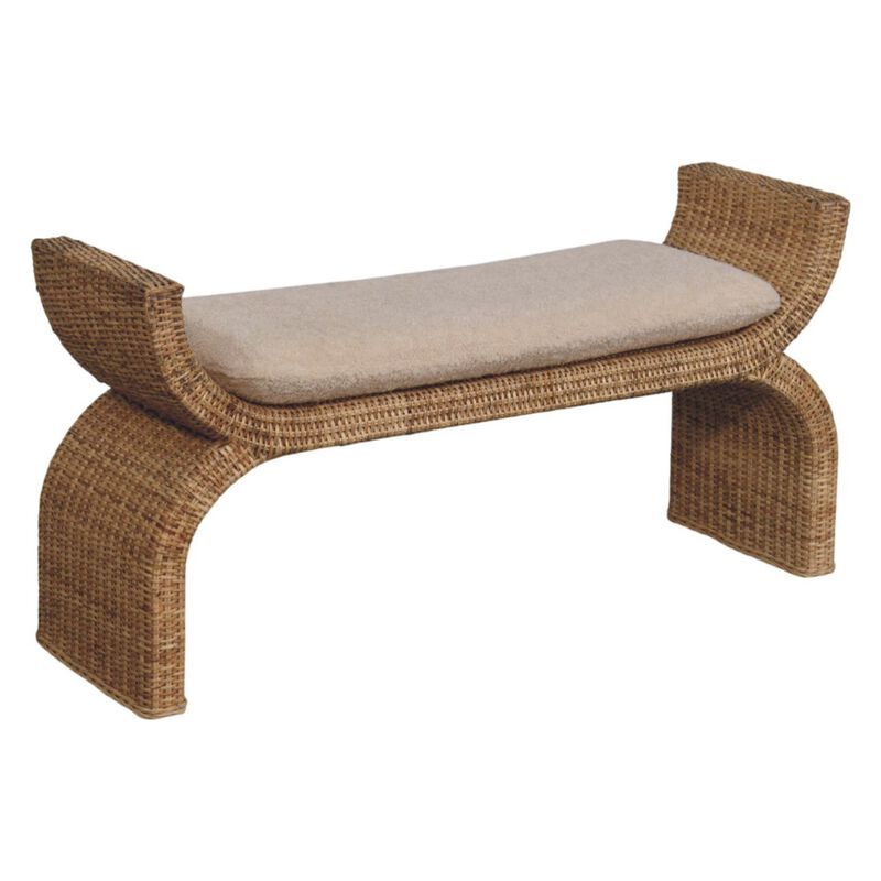 Artisan Furniture Solid Wood Rattan Weave Boucle Bench, Beige image number 6