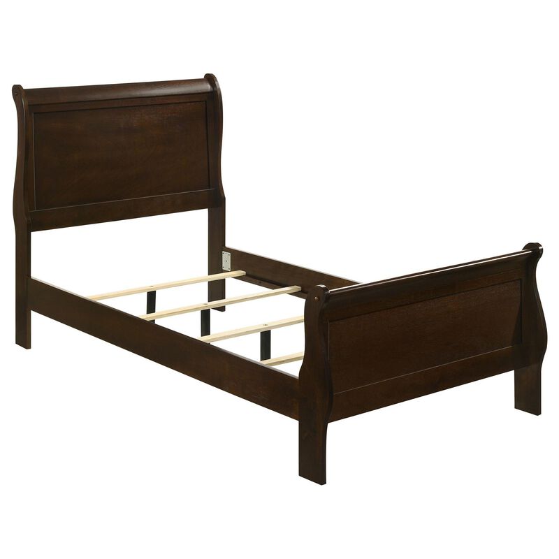 Nim 4pc Twin Size Bedroom Set, Dresser, Dark Brown Sleigh Headboard - Benzara