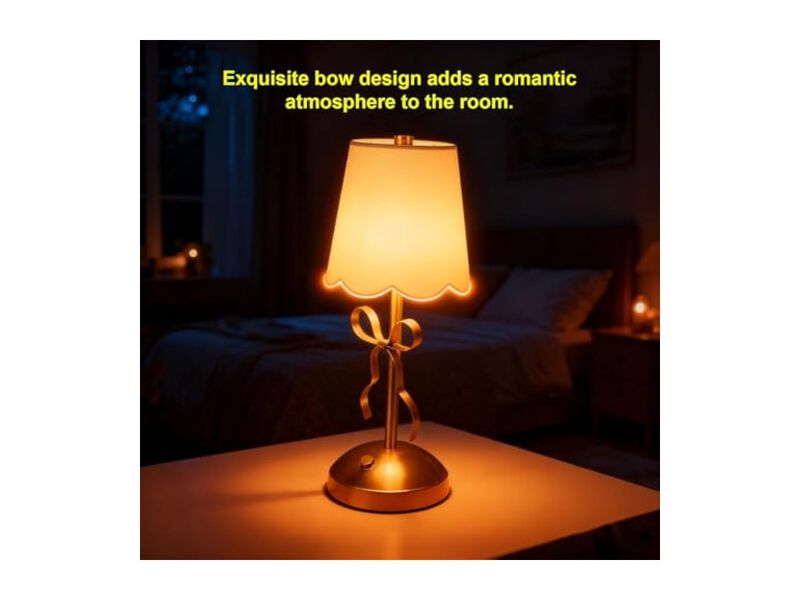 Rechargeable Cordless Dimmable Metal Fabric Table Lamp For Bedroom Bedside Gold image number 1