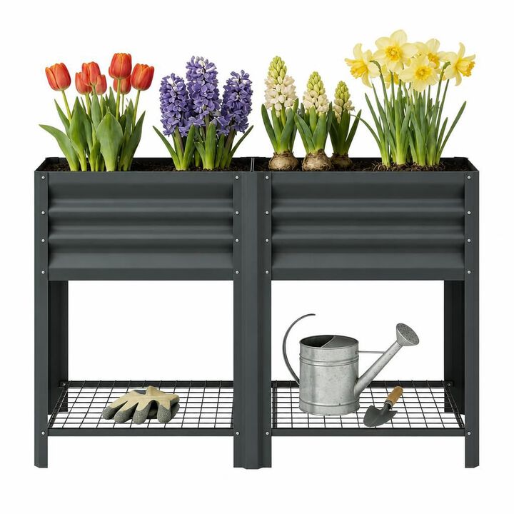 WOW PIONEER Elevated Outdoor Raised Garden Bed Planter Box with Bottom Storage Shelf for Growing Vegetables, Flowers and Herbs