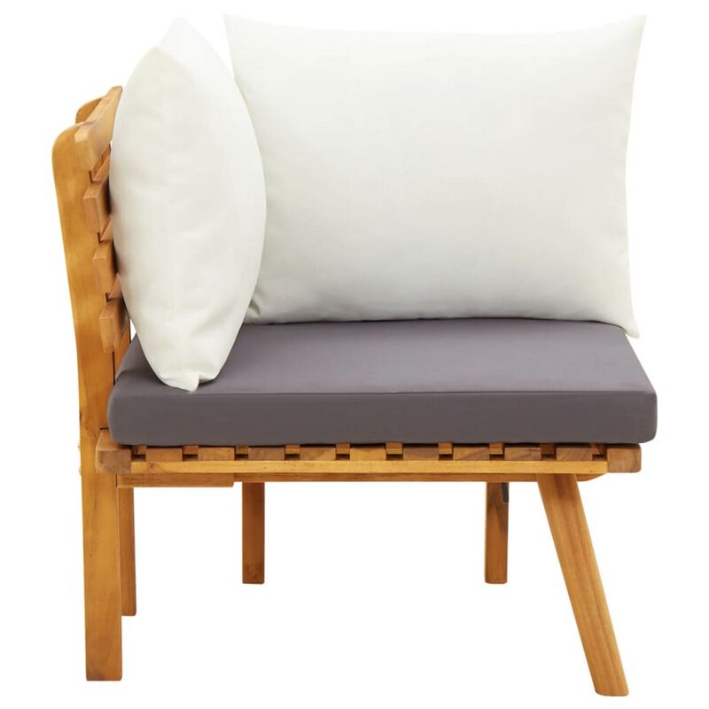 Roma Outdoor Modular Corner Chair, White Fabric, Solid Acacia Wood - Benzara