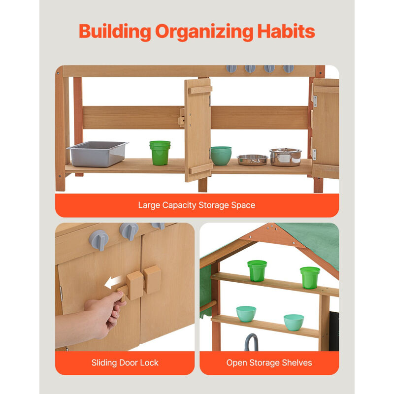 Outdoor Play Kitchen for Kids &ndash; Wooden Mud Kitchen Set with Sink & Storage, Pretend Cooking Toy for Backyard or Garden Use