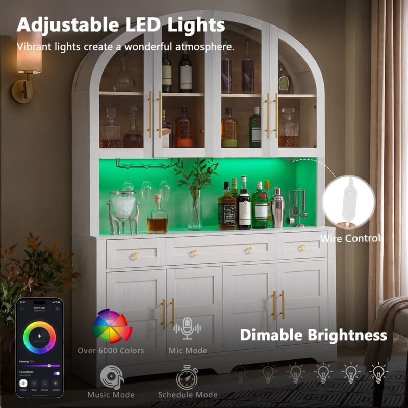 Dondzu Tall Arched LED‑lighted Hutch‑Style Buffet Cabinet image number 5