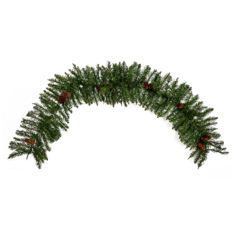 Hivvago 6' Mixed Alaskan Pines and Pinecones Artificial Christmas Garland 50 Warm White LED Lights