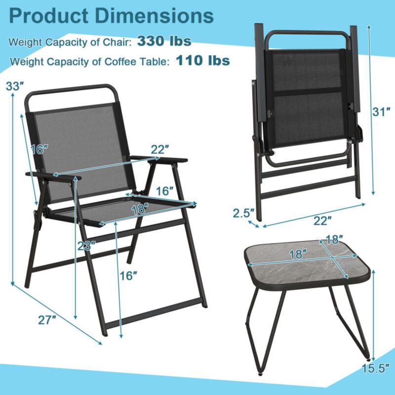 Hivvago 3 Pieces Patio Folding Conversation Chairs and Table