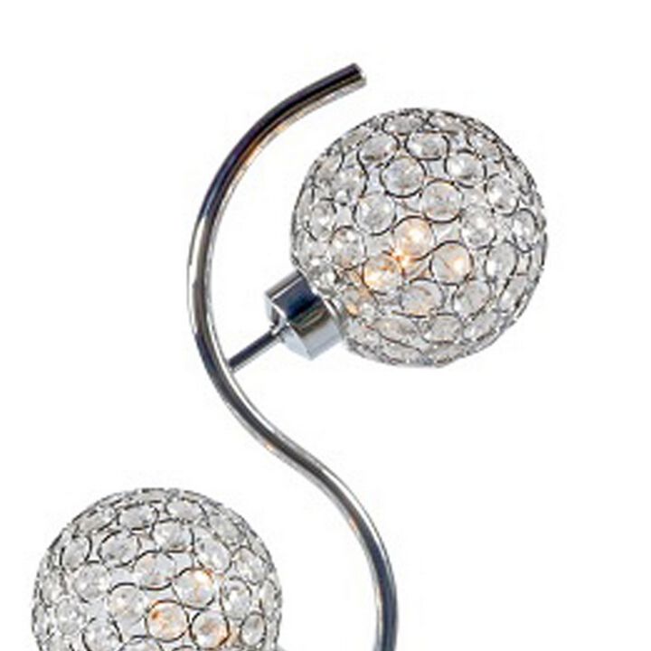 Denise 32 Inch Table Lamp, Metal Frame, Round Base Glass, Crystals, Silver - Benzara