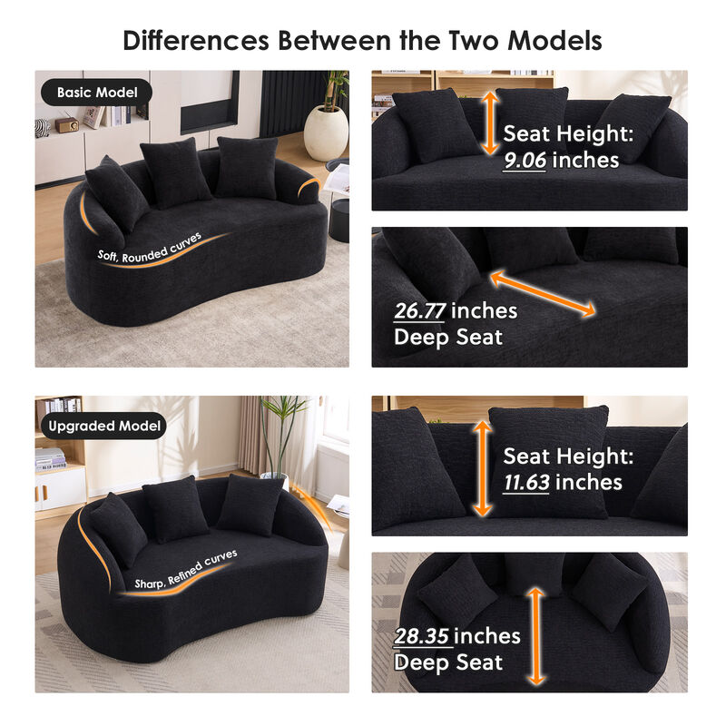 Whisen 65" Chenille Loveseat, 2-Seat Modular Sofa with 3 Pillows for Living Room, Apartment, Office image number 4
