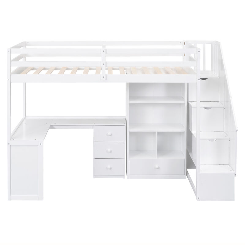 Merax Loft Bed with L-Shaped Desk and Drawers