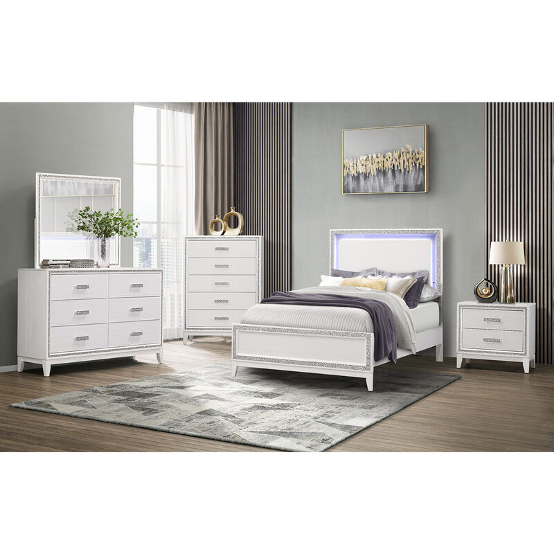 Bedroom Nightstand with Two Drawers – Wood Bedside Table with Crystal Bling