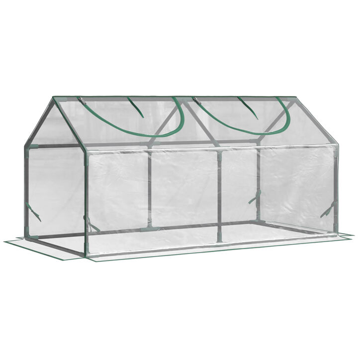 Outsunny 4' x 2' x 2' Portable Mini Greenhouse, Small Greenhouse with PVC Cover, Roll-up Zippered Windows for Indoor, Outdoor Garden, Clear