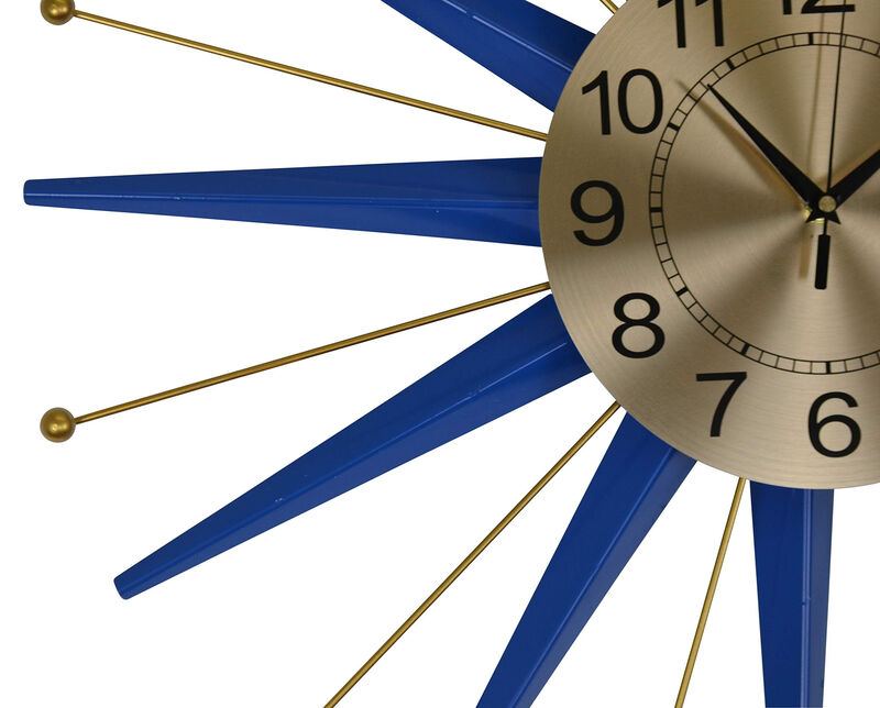 HomeRoots 27" Blue And Gold Metal Silent Analog Starburst Wall Clock image number 2