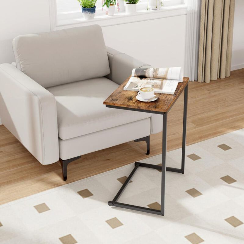 Hivvago C-shaped Industrial End Table with Metal Frame