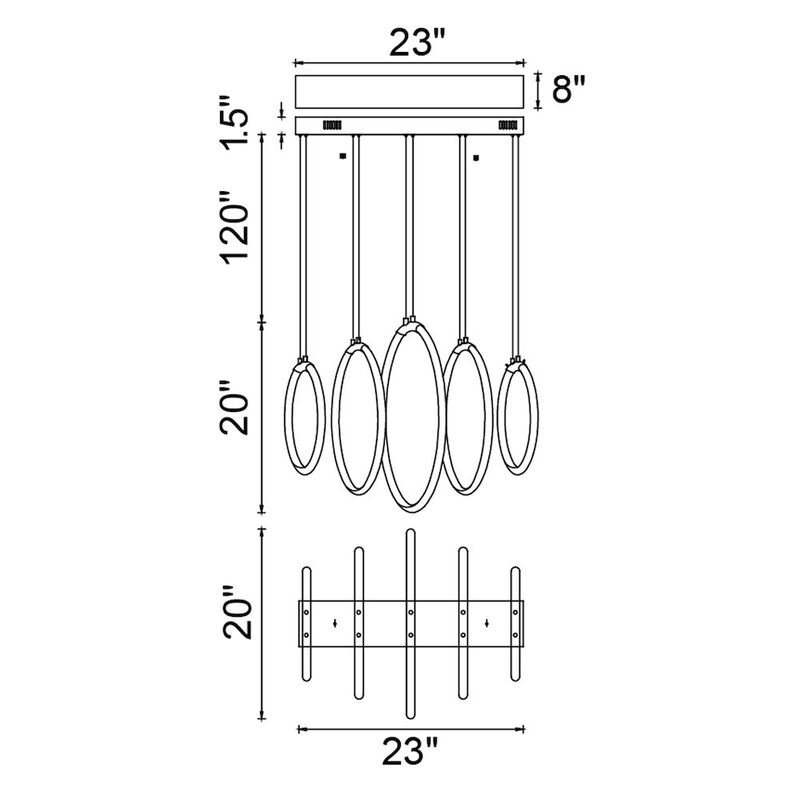 CWI Lighting Hoops 5 Light LED Chandelier With Satin Gold Finish