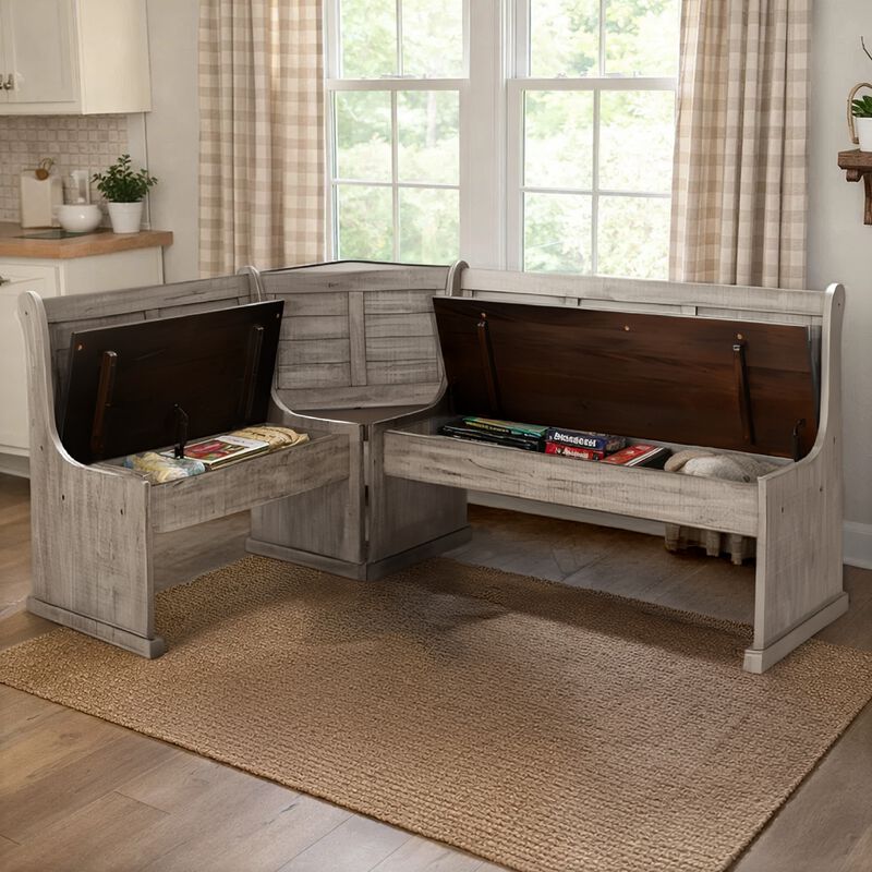 Camie 4pc Corner Breakfast Nook Set, Gray Brown Dining Table and Bench image number 7