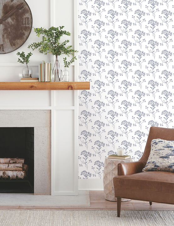 Wildflower Navy Wallpaper