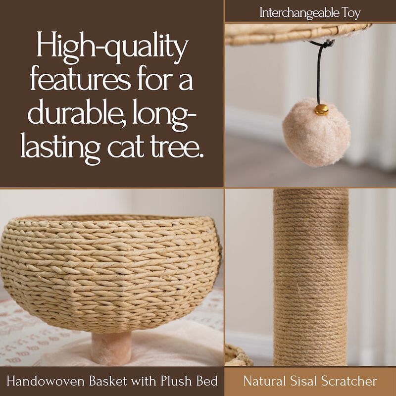 Petpals 30-in Paper Rope Hand Woven Condo & Perch Cat Tree, Beige