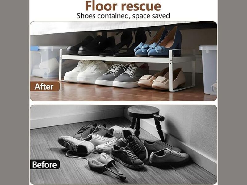 Metal Shoe Organizer 1 Tier Adjustable Shelves Closet Storage 7 Inch image number 2