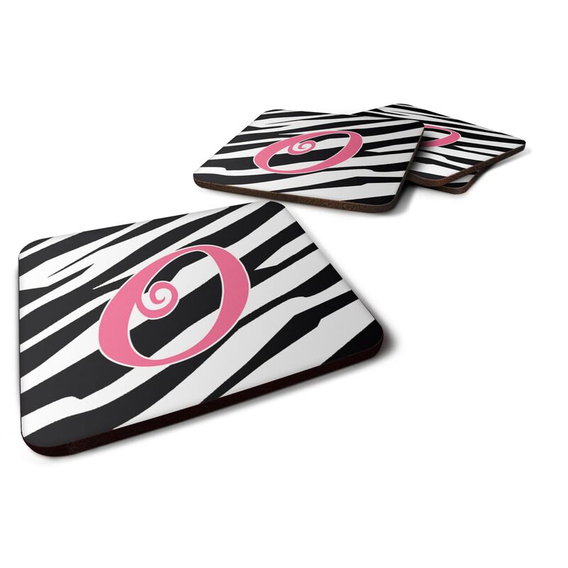 Caroline's Treasures CJ1037-OFC Monogram-Zebra Stripe and Pink Foam Coasters (Set of 4), Initial Letter O, 3.5 H x 3.5 W, Multicolor