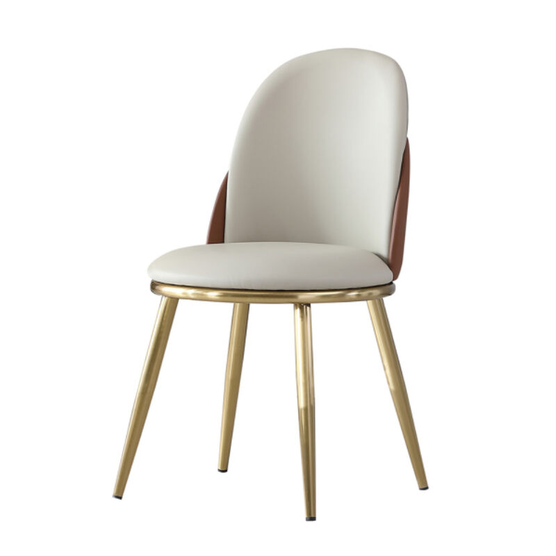 Contemporary Dining Chairs with Gold Legs and PU Leather Upholstery Set of 2