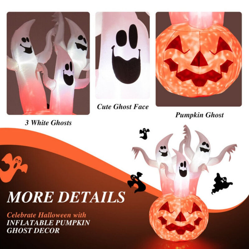 6FT Inflatable Halloween Ghost Spooky Yard Decoration with Pumpkin and Spinning Light image number 3