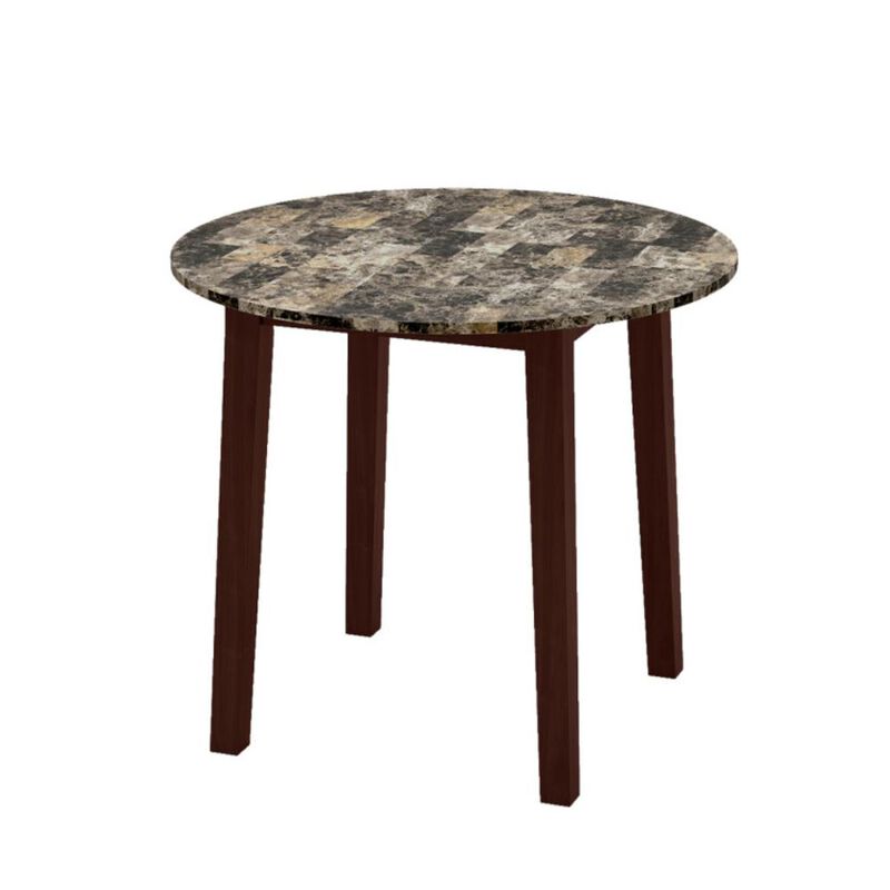 Hivvago 35 Inch Round Dining Table with Rubber Wood Legs and Marble-textured Veneer Tabletop