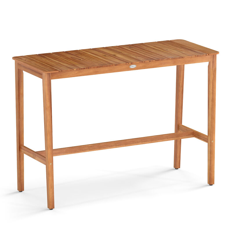 Stylish Acacia Wood Counter Height Table with Footrest and Slatted Design
