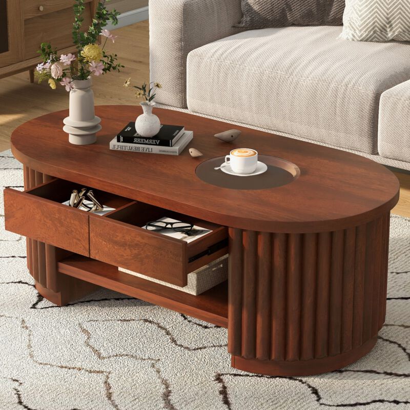 Dodril Mid‑Century Modern Fluted Oval Coffee Table image number 2