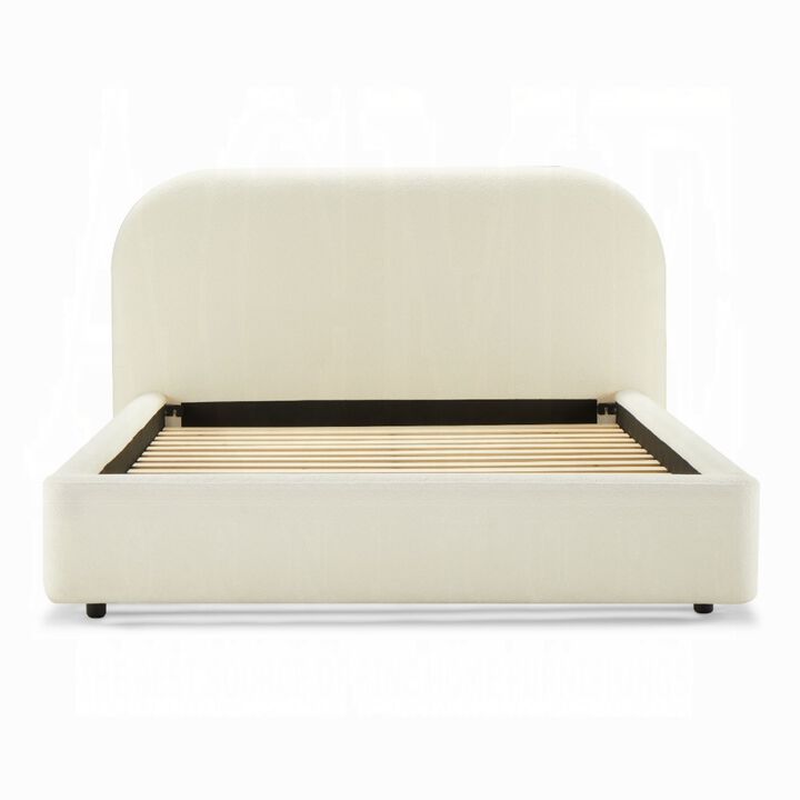 Ardie Full Bed, Low Profile Footboard, Plush Beige Upholstered Panel - Benzara