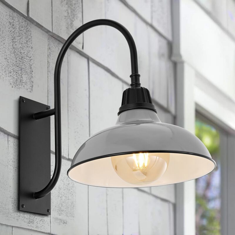 Stanley Farmhouse Industrial Indoor/Outdoor Iron LED Gooseneck Arm Outdoor Sconce