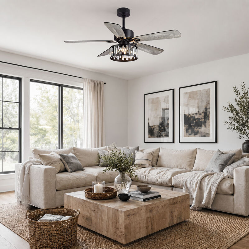 Breezary 52In Traditional Ceiling Fan with Light Kit, 5 Blades, E12 Bulbs need, 6 Speed, Reversible Indoor Ceiling Fan image number 9