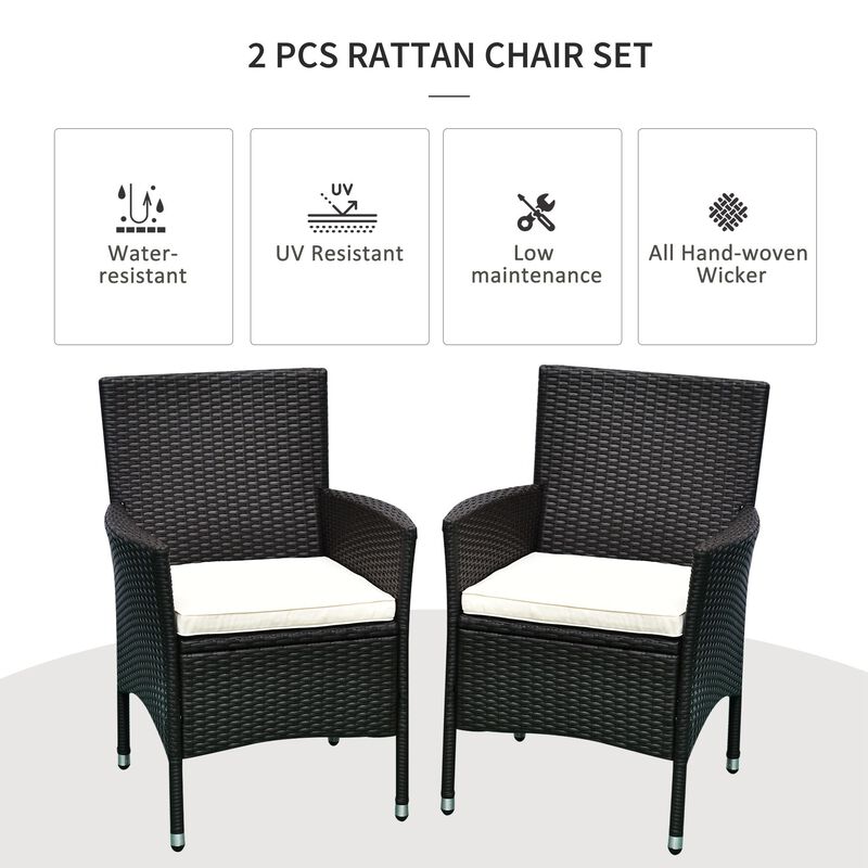 2 PCS Rattan Wicker Dining Chairs with Cushions and Anti-Slip Foot, Patio Stackable Chairs Set for Backyard, Garden, Lawn, Dark Coffee