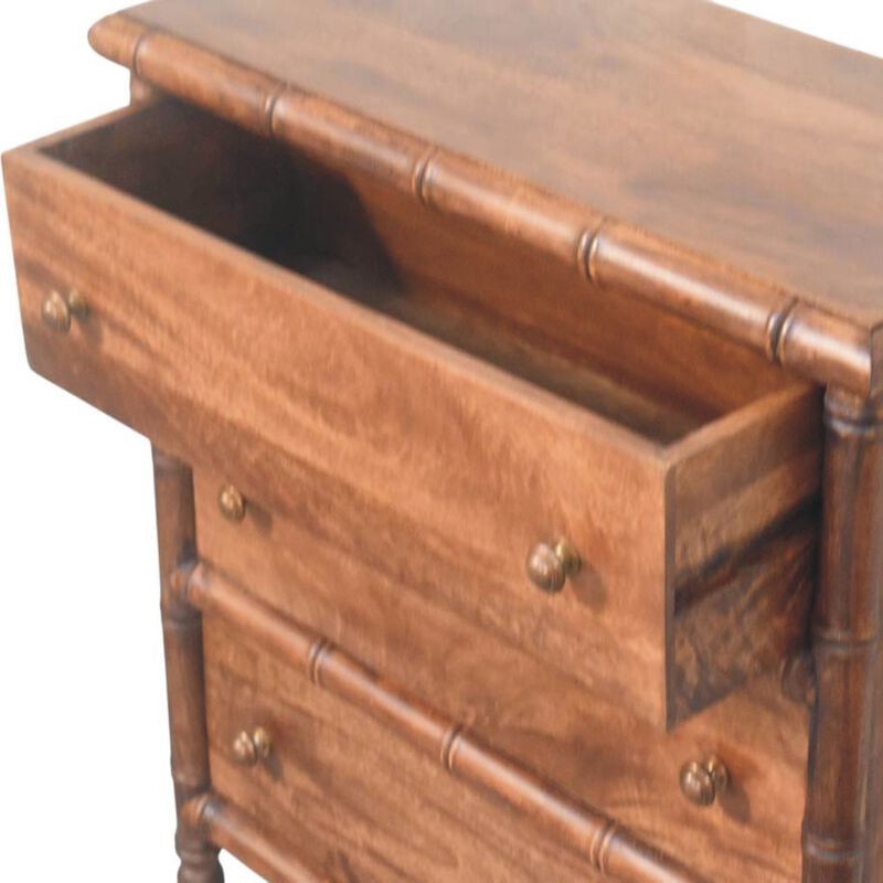 Artisan Furniture Solid Wood Bamboo Carved 3-Drawer Chest ,Brown,3-Drawer image number 6