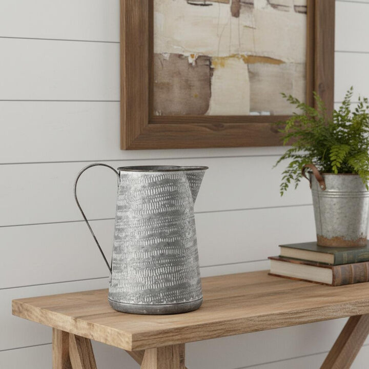 HomeRoots 8" Gray And White Striped Metal Tapered Jug Vase