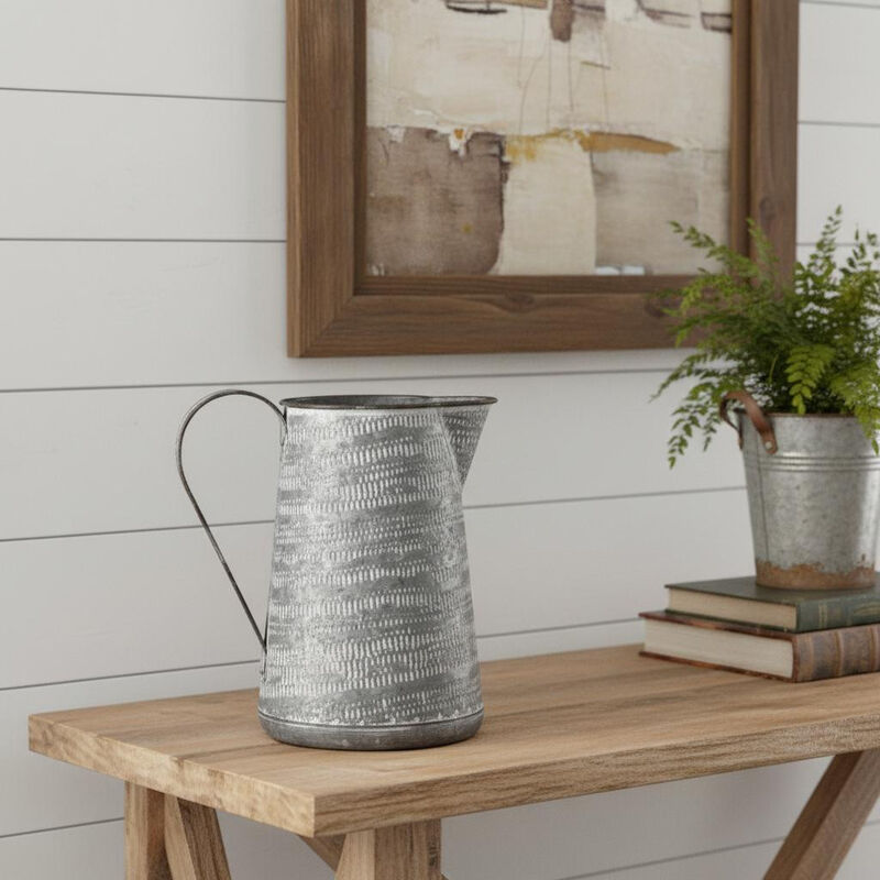 HomeRoots 8" Gray And White Striped Metal Tapered Jug Vase image number 1