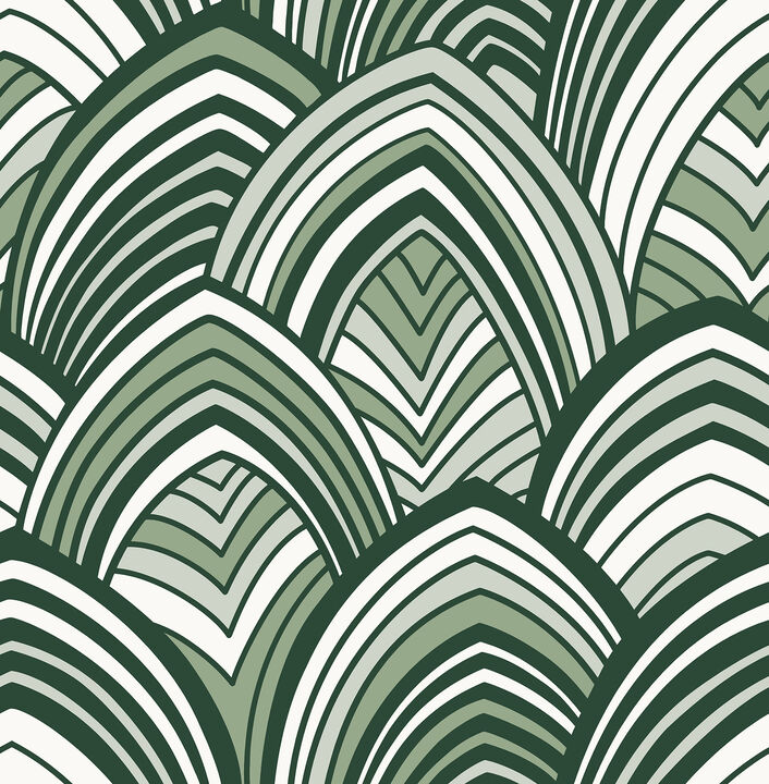 Cabarita Green Art Deco Flocked Leaves Wallpaper
